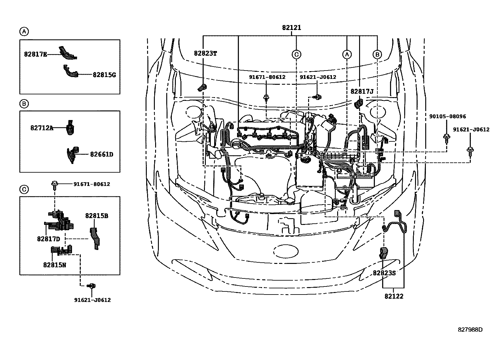 Toyota CAMRY 线束和卡夹 EPC diagram — 827988D