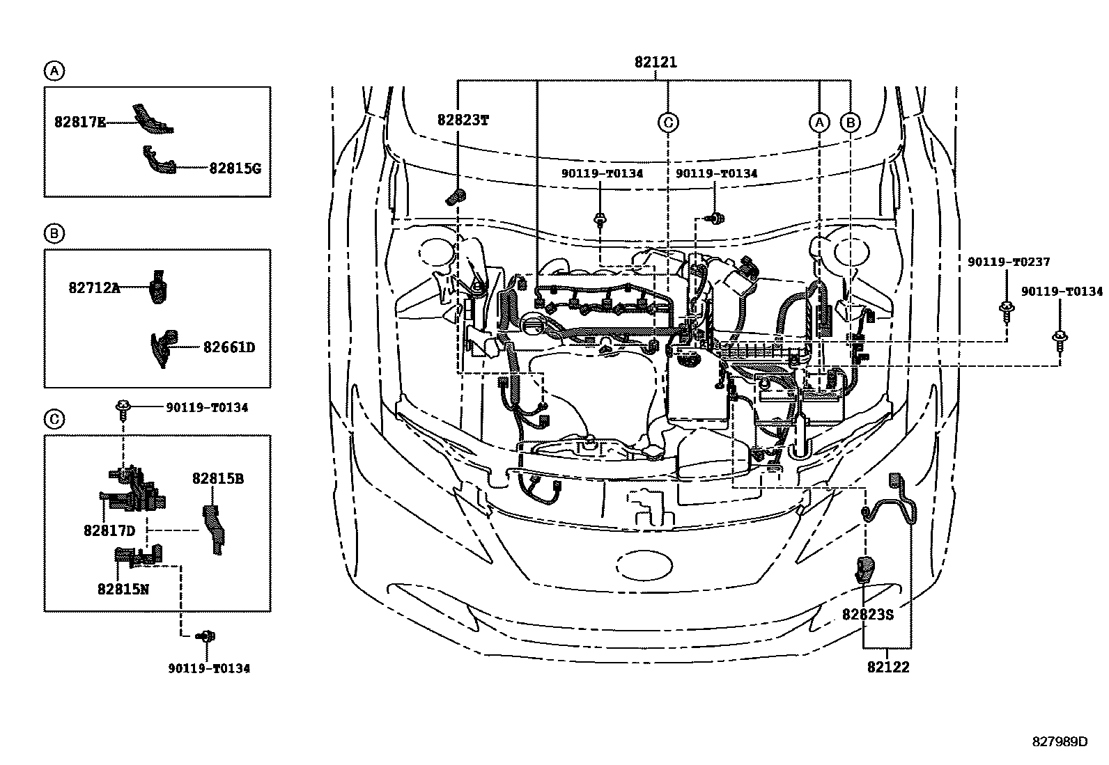 Toyota CAMRY 线束和卡夹 EPC diagram — 827989D