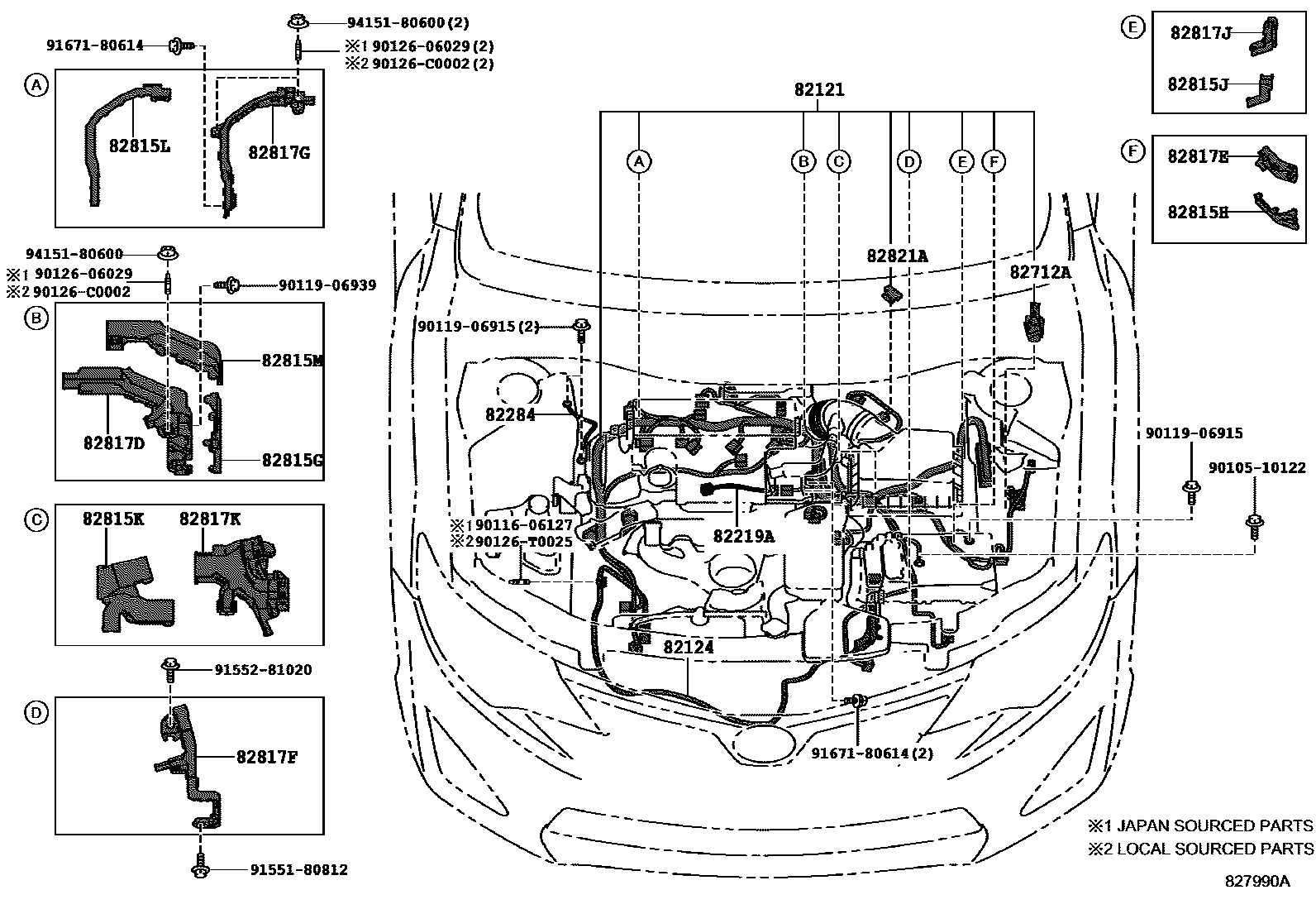 Toyota CAMRY 线束和卡夹 EPC diagram — 827990A