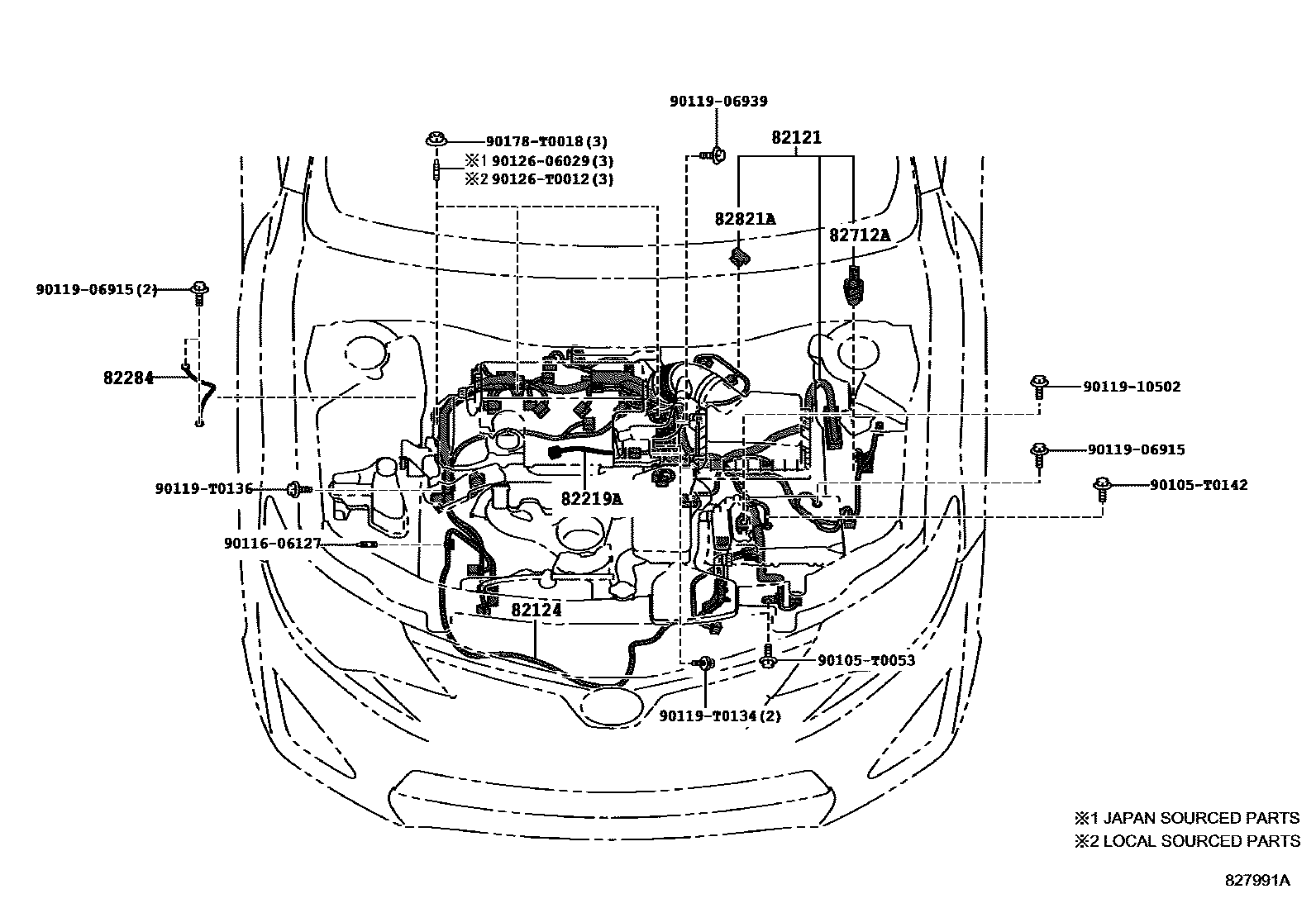 Toyota CAMRY 线束和卡夹 EPC diagram — 827991A