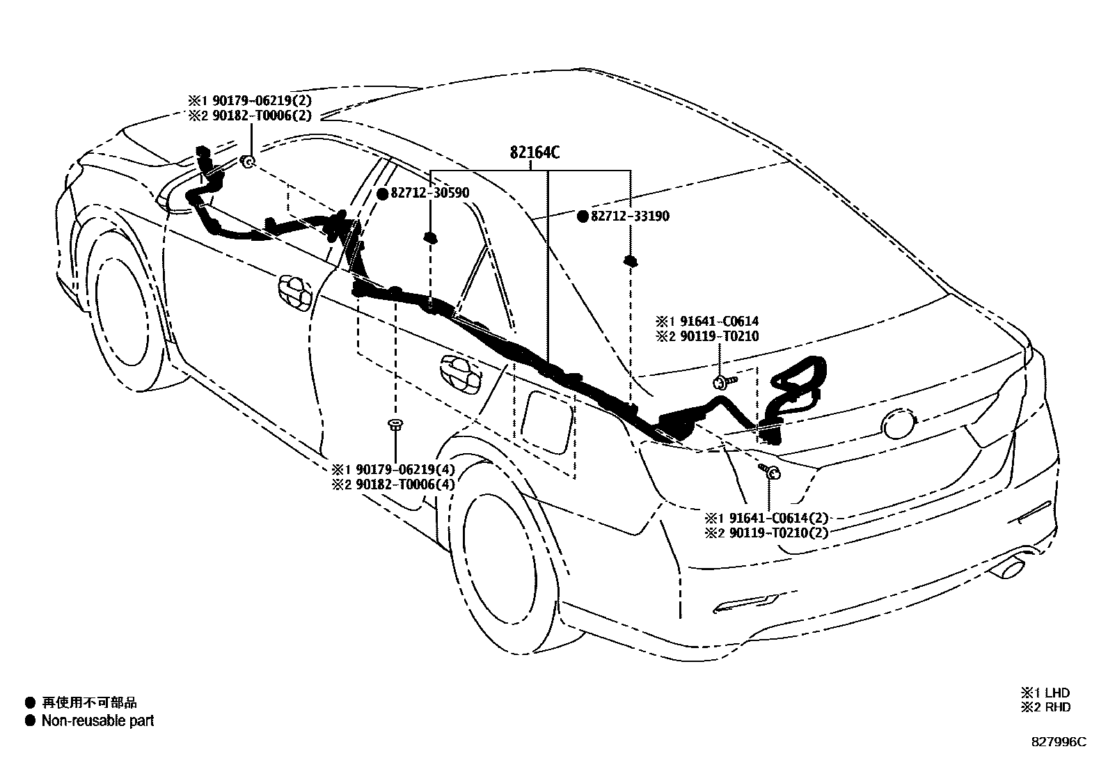 Toyota CAMRY 线束和卡夹 EPC diagram — 827996C