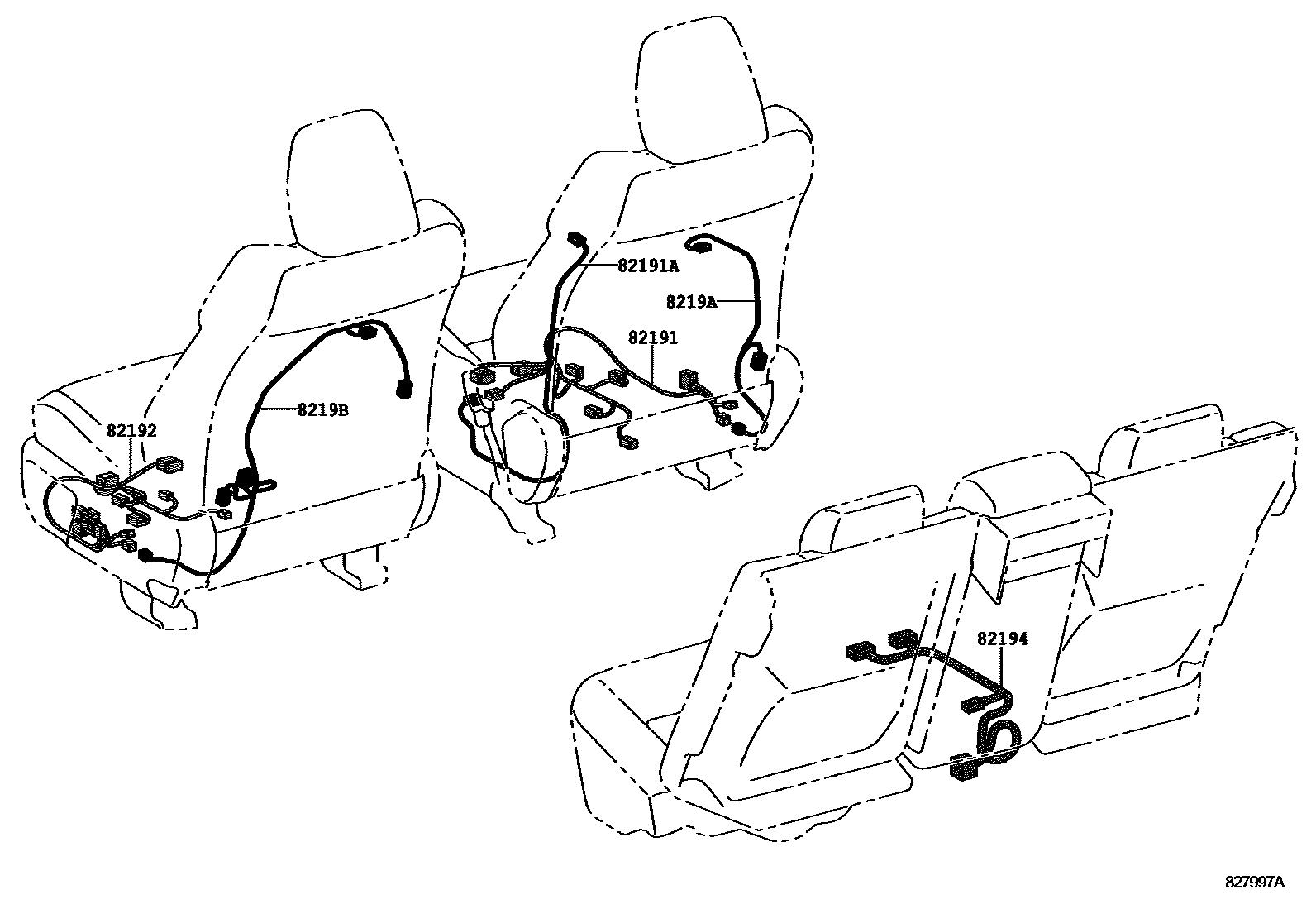 Toyota CAMRY 线束和卡夹 EPC diagram — 827997A