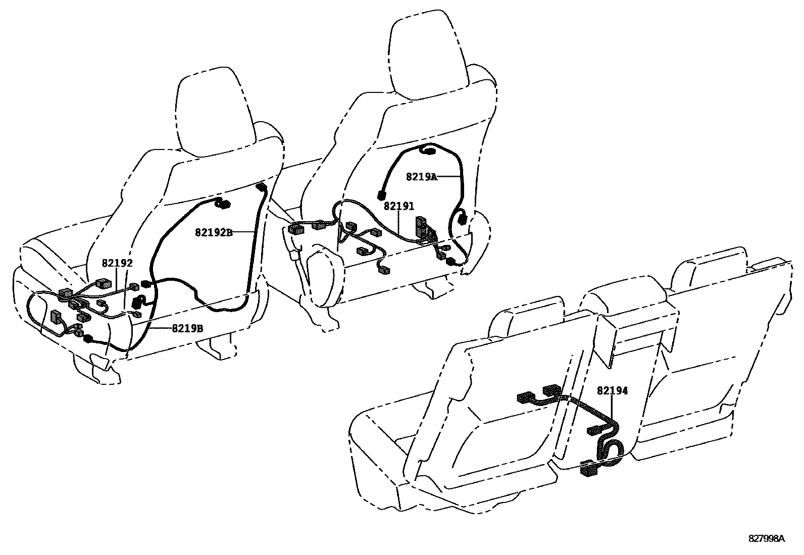 Toyota CAMRY 线束和卡夹 EPC diagram — 827998A