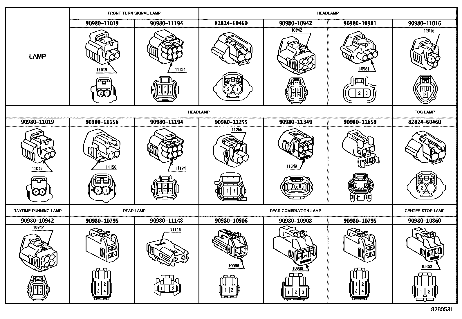 Toyota CAMRY 线束和卡夹 EPC diagram — 828053I