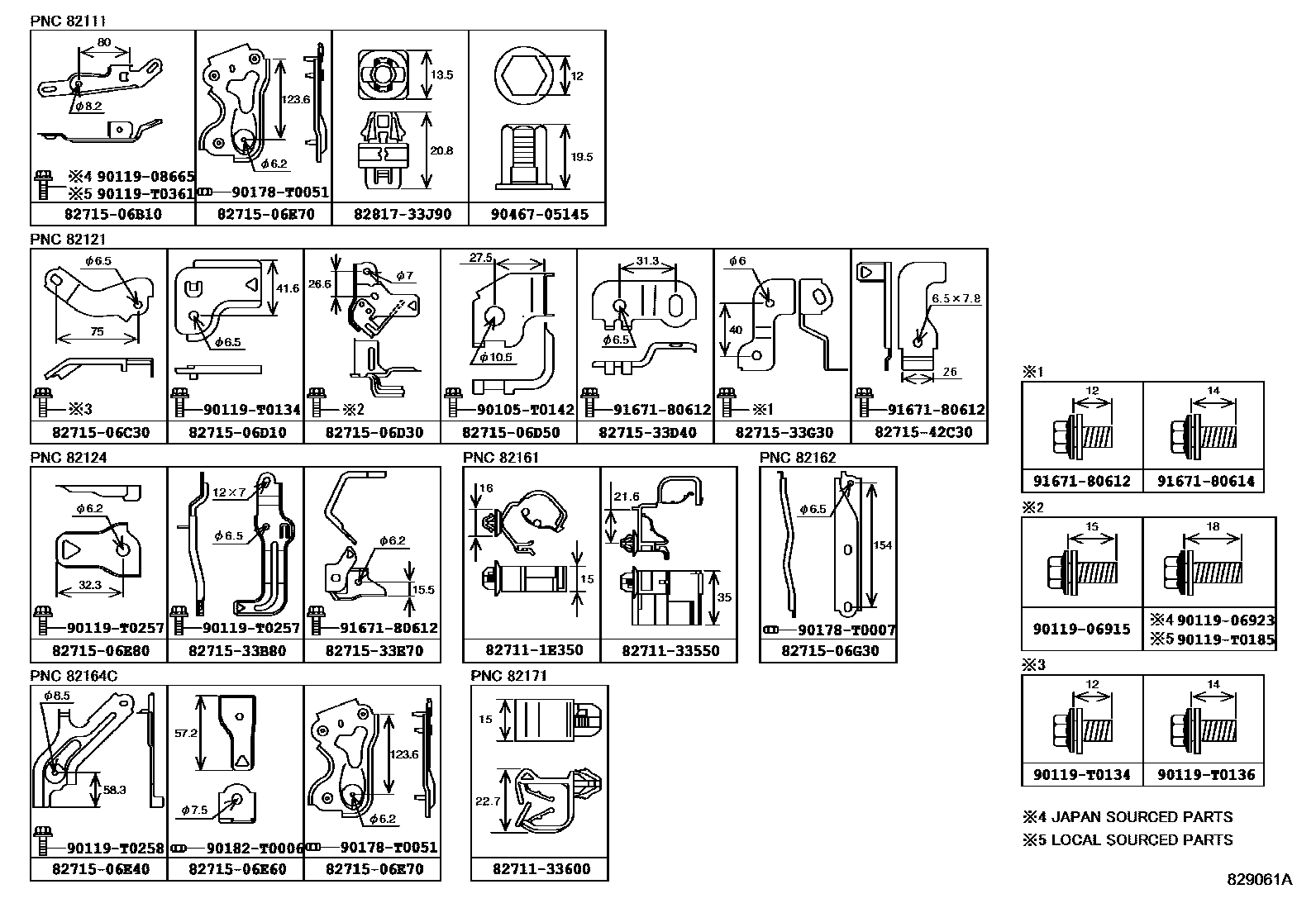 Toyota CAMRY 线束和卡夹 EPC diagram — 829061A