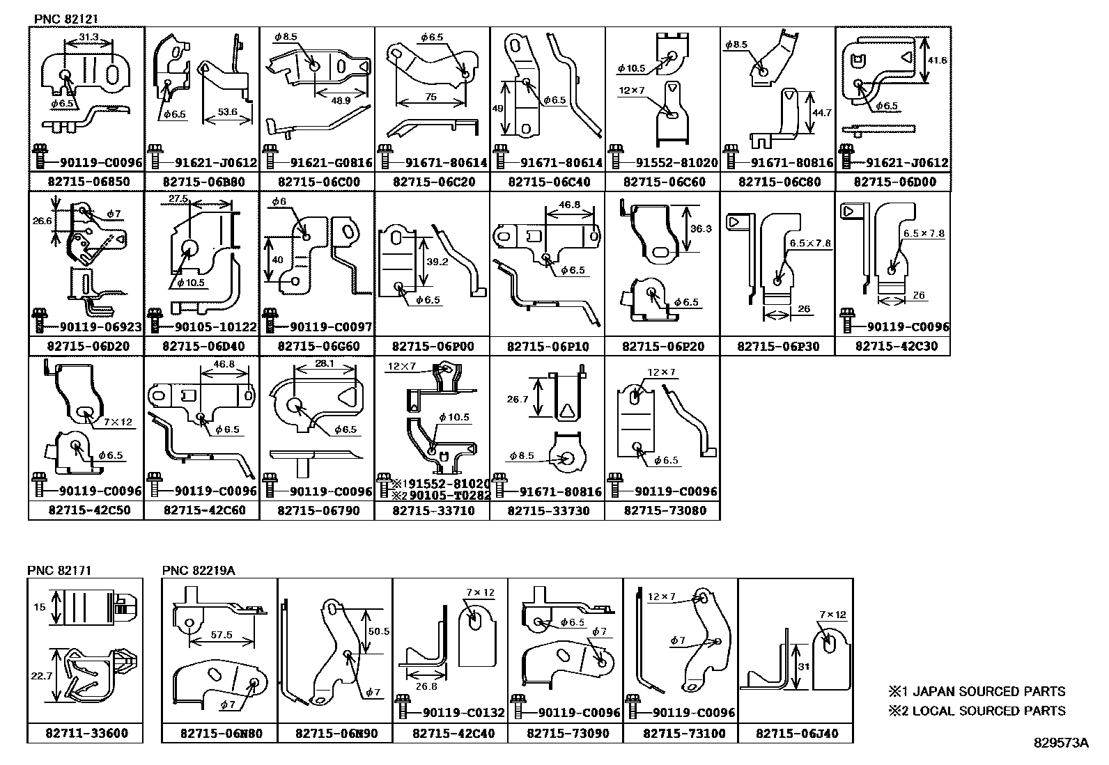 Toyota CAMRY 线束和卡夹 EPC diagram — 829573A