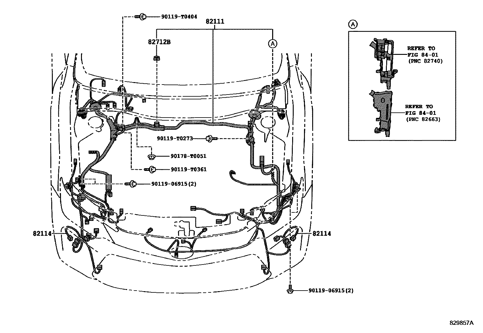 Toyota CAMRY 线束和卡夹 EPC diagram — 829857A