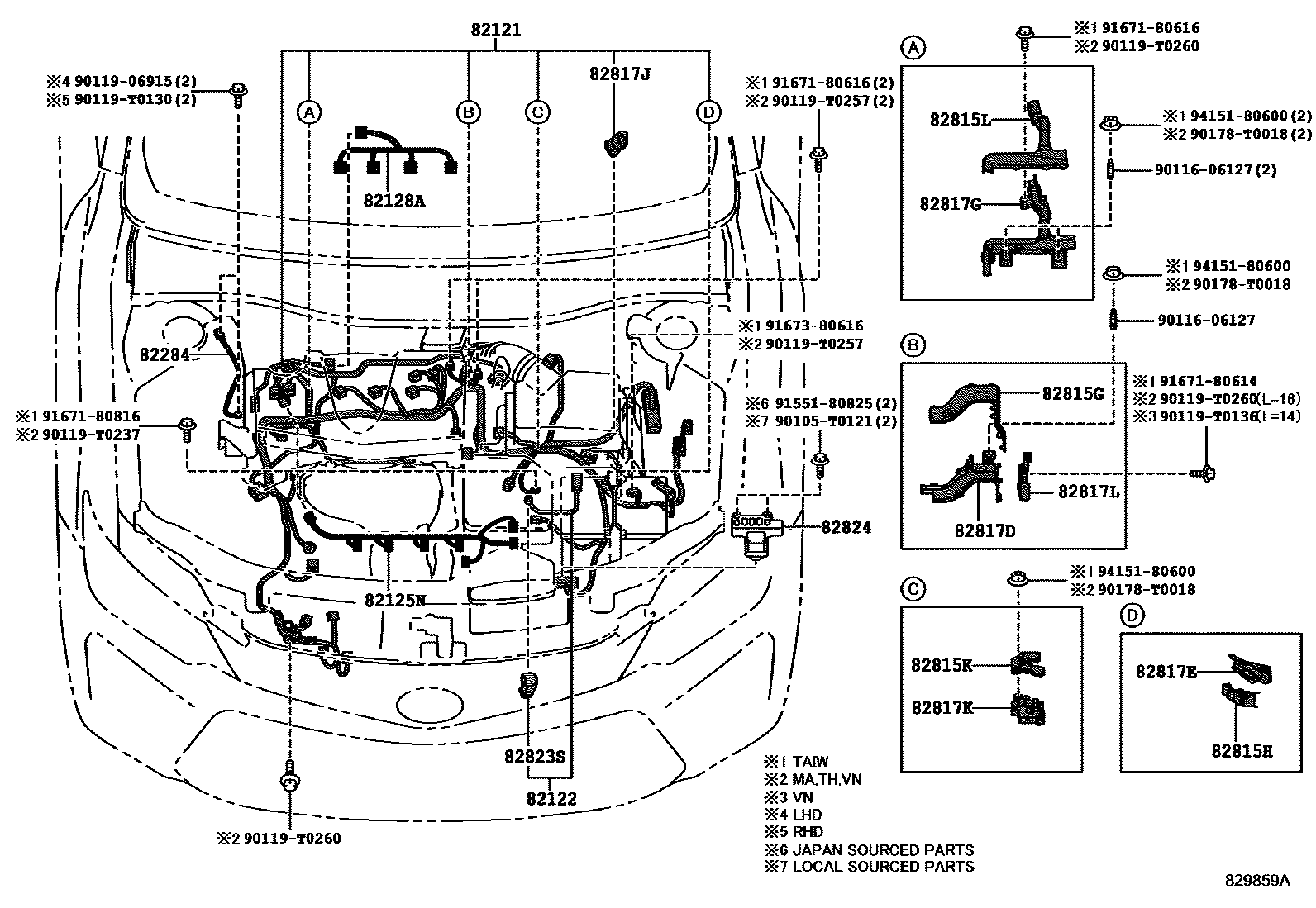 Toyota CAMRY 线束和卡夹 EPC diagram — 829859A