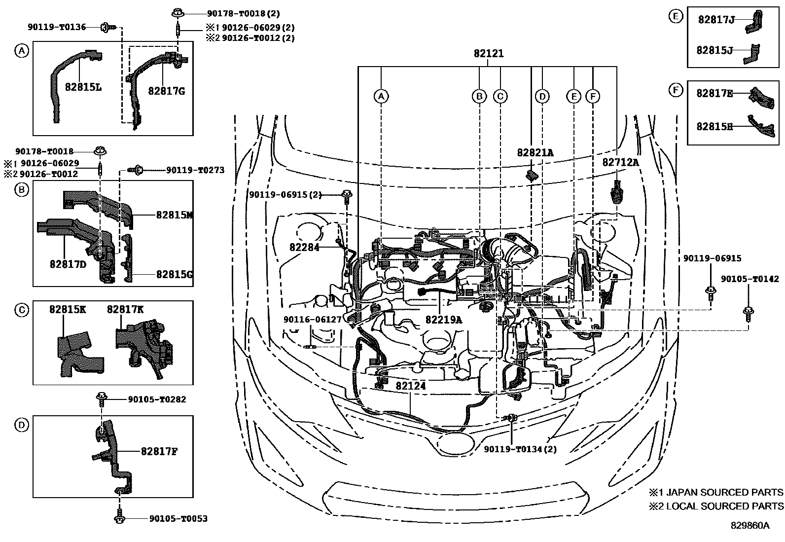 Toyota CAMRY 线束和卡夹 EPC diagram — 829860A