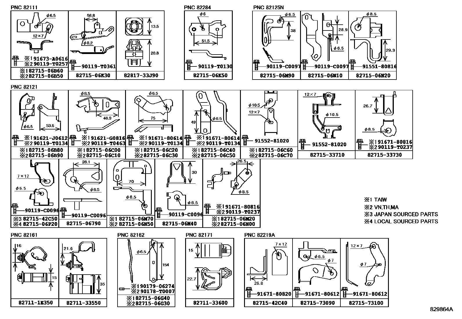 Toyota CAMRY 线束和卡夹 EPC diagram — 829864A