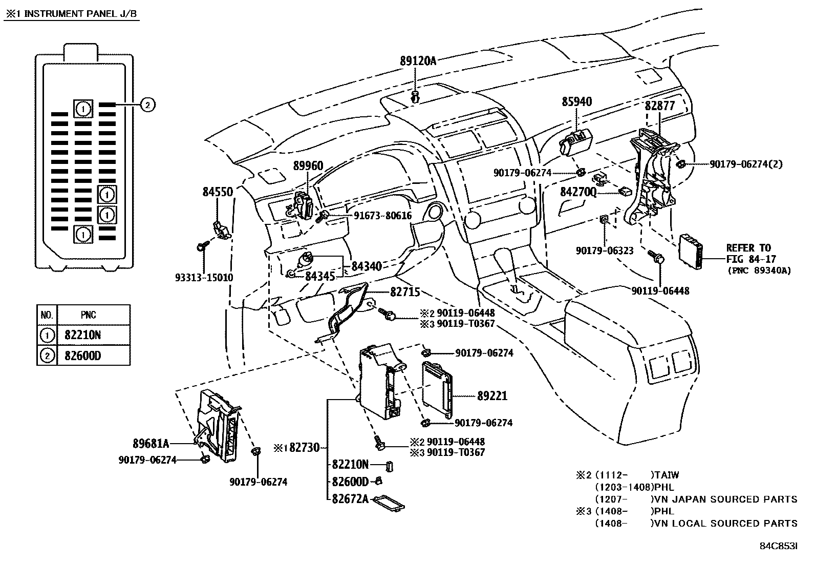 Toyota CAMRY 开关和继电器和ECU EPC diagram — 84C853I