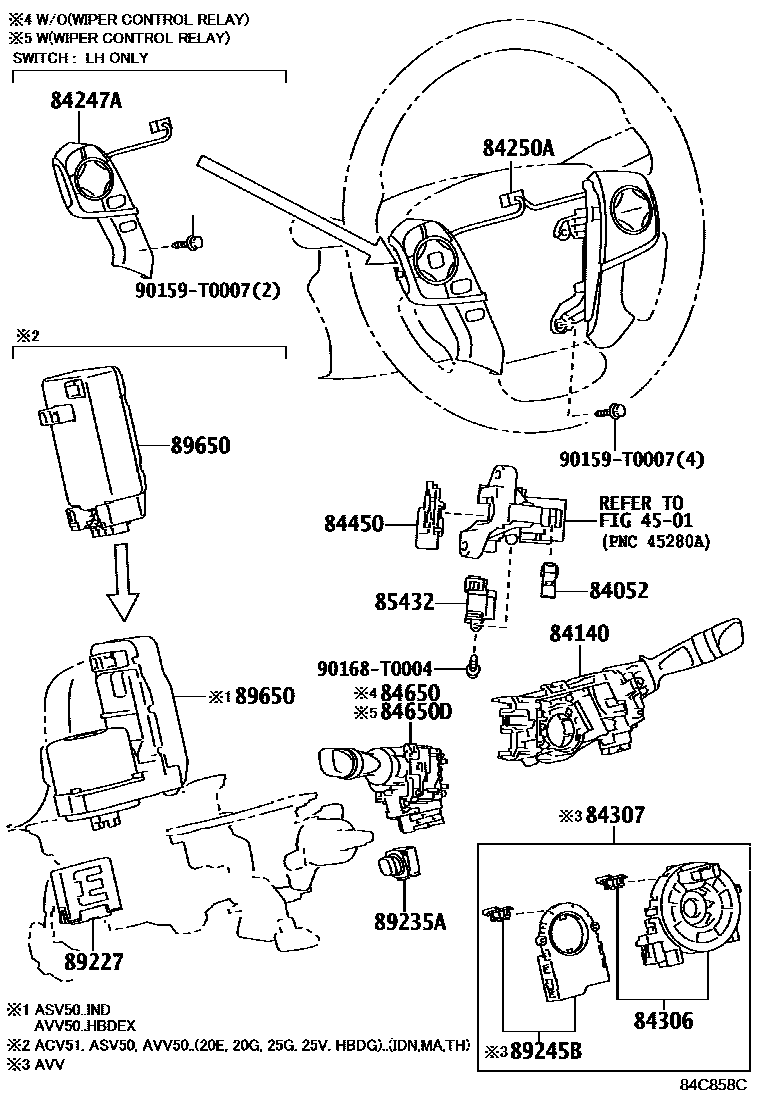 Toyota CAMRY 开关和继电器和ECU EPC diagram — 84C858C