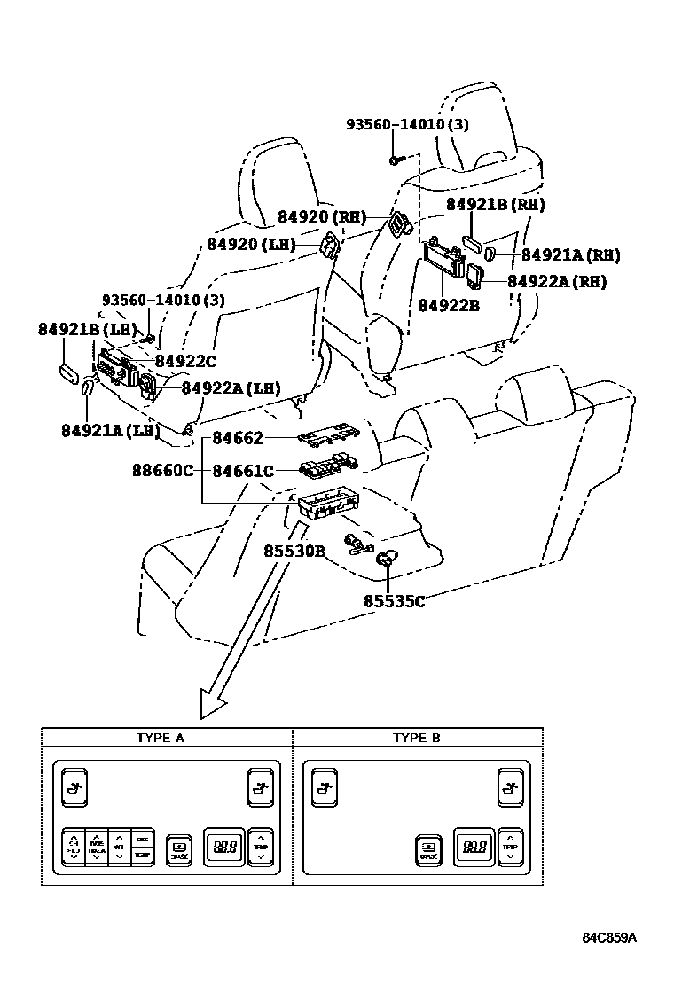 Toyota CAMRY 开关和继电器和ECU EPC diagram — 84C859A
