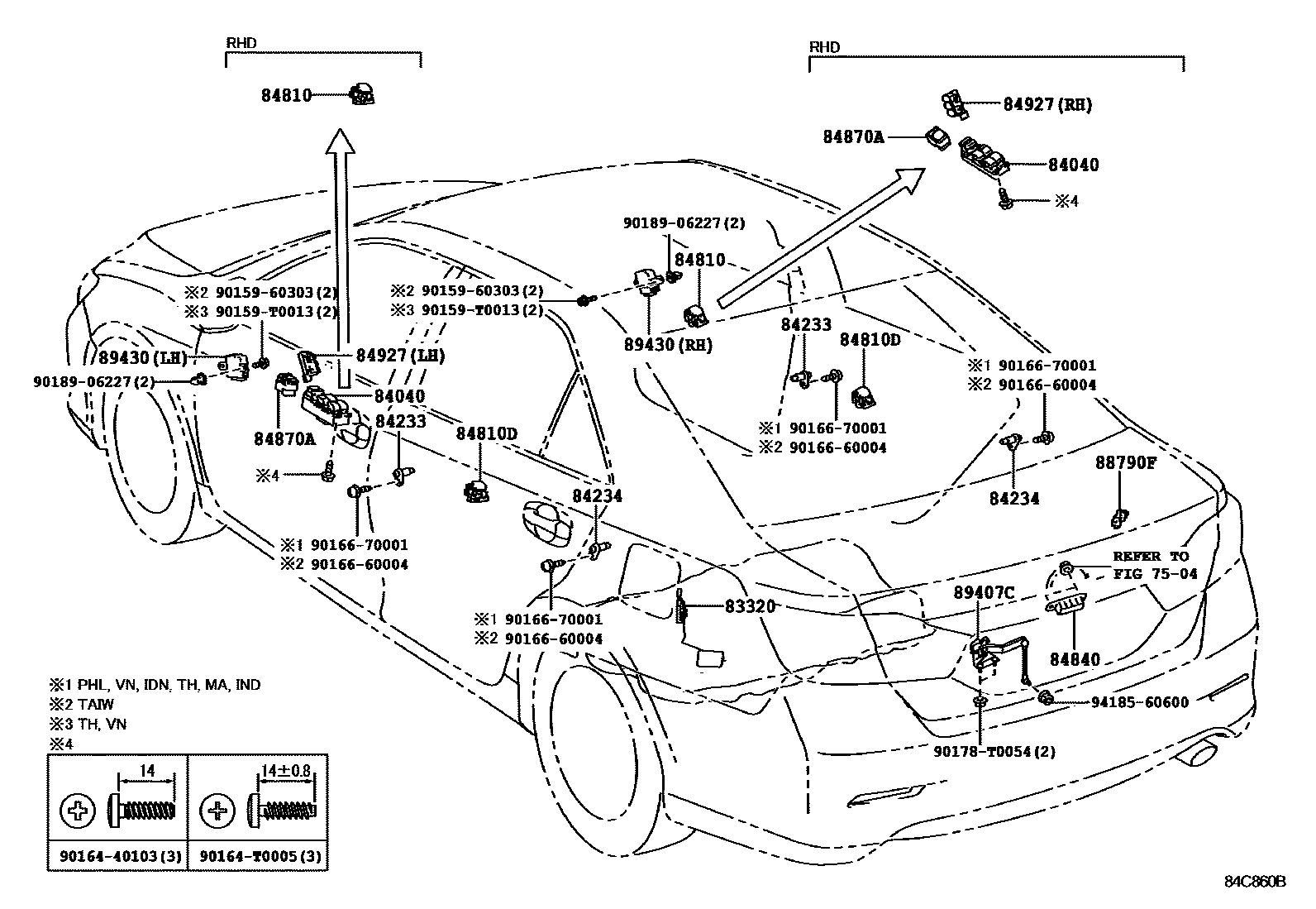 Toyota CAMRY 开关和继电器和ECU EPC diagram — 84C860B