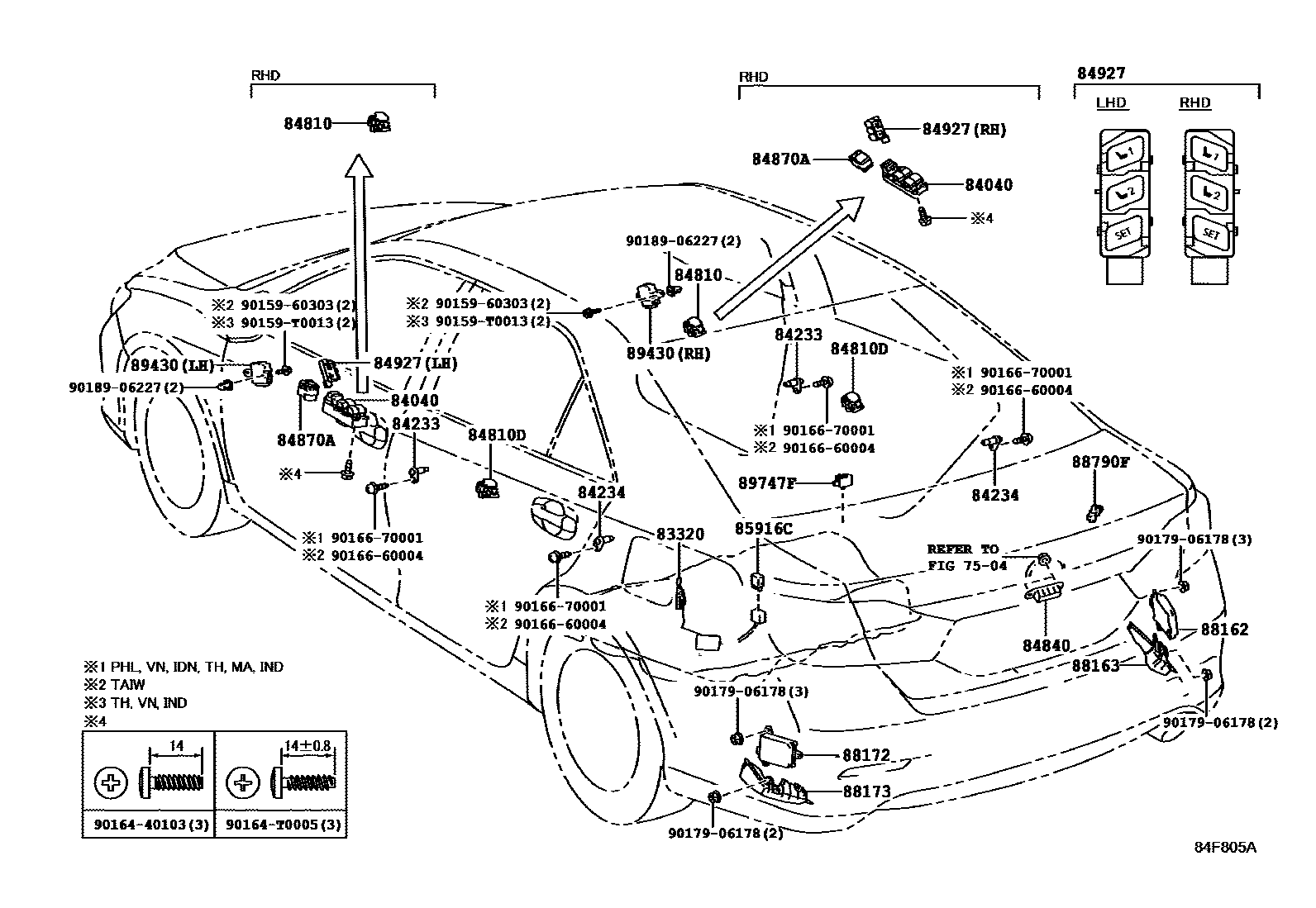 Toyota CAMRY 开关和继电器和ECU EPC diagram — 84F805A
