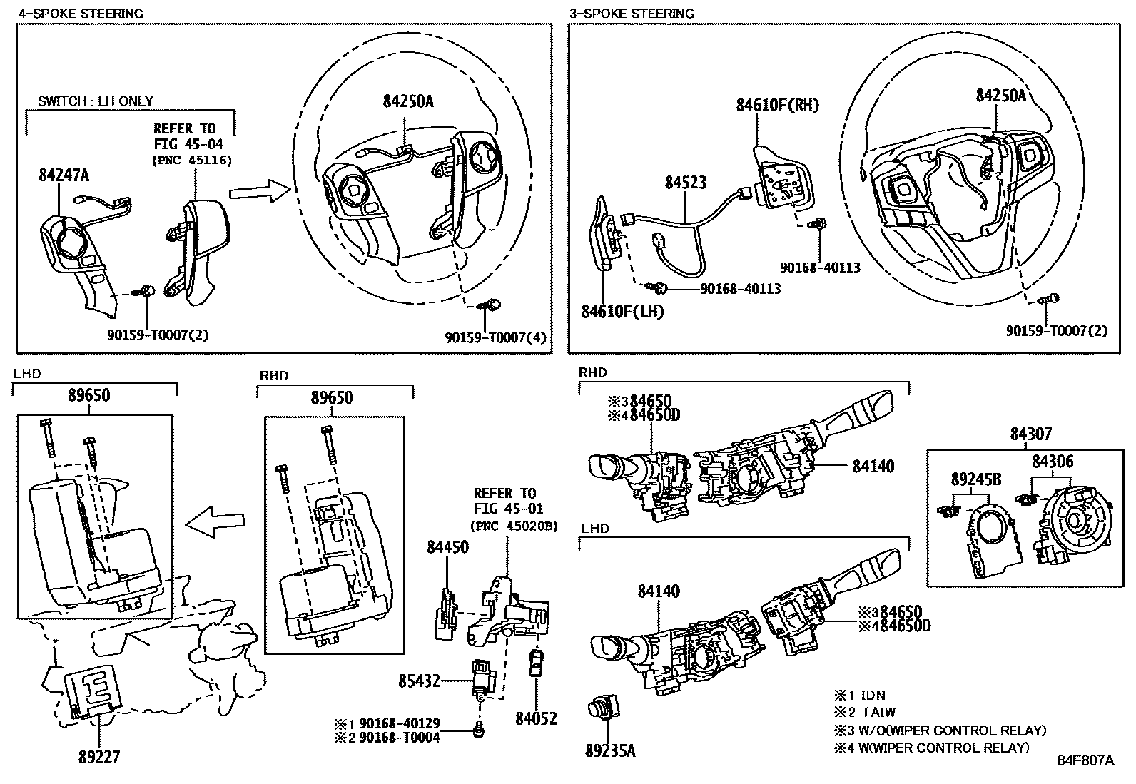 Toyota CAMRY 开关和继电器和ECU EPC diagram — 84F807A