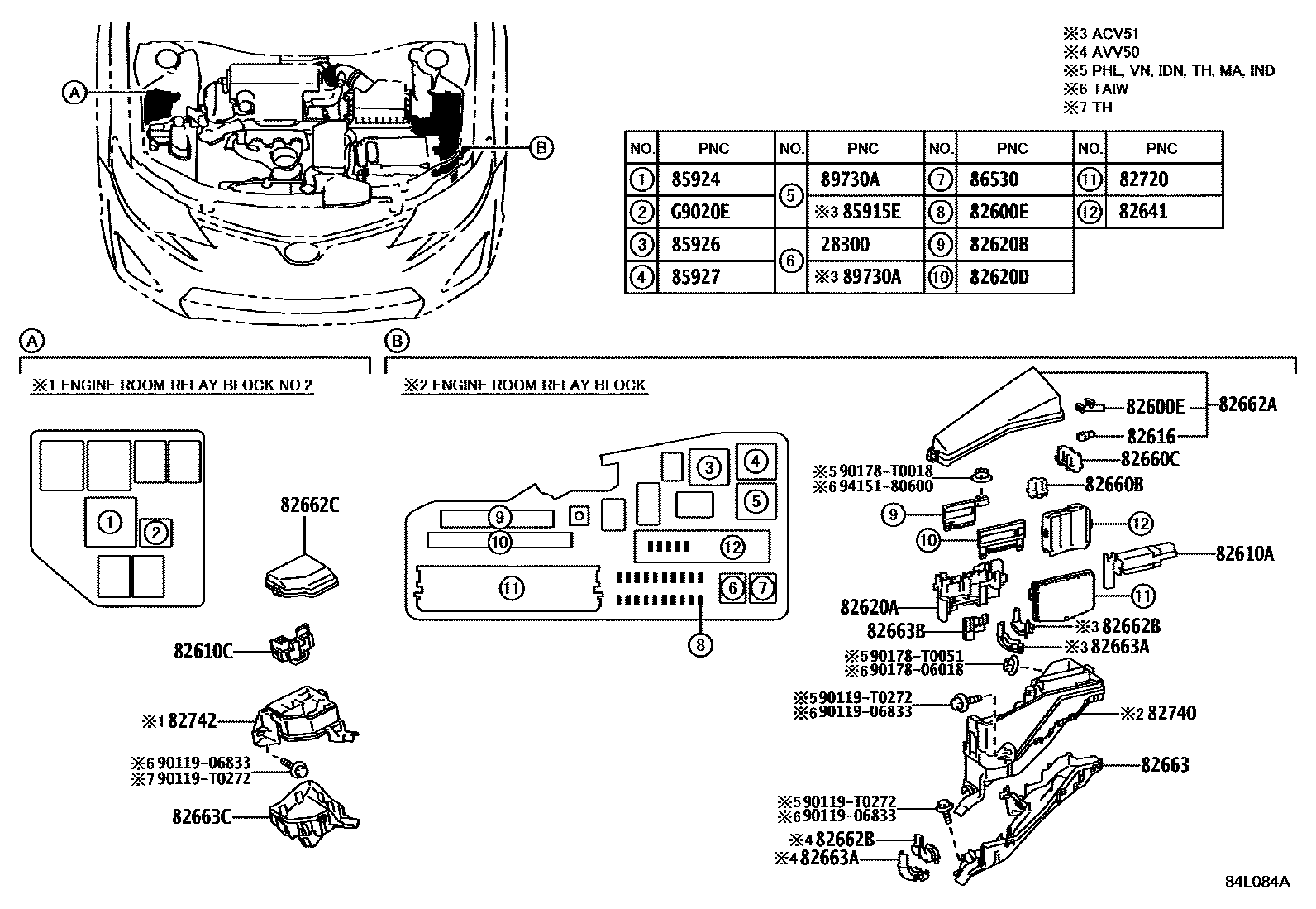 Toyota CAMRY 开关和继电器和ECU EPC diagram — 84L084A
