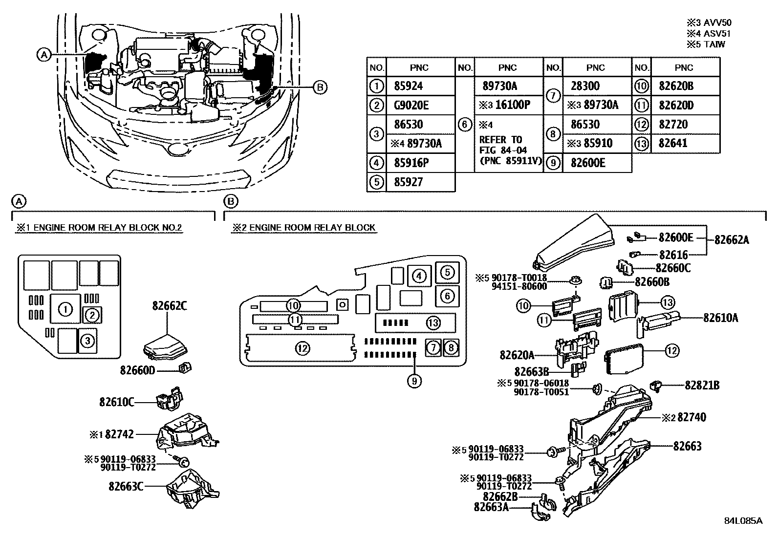 Toyota CAMRY 开关和继电器和ECU EPC diagram — 84L085A