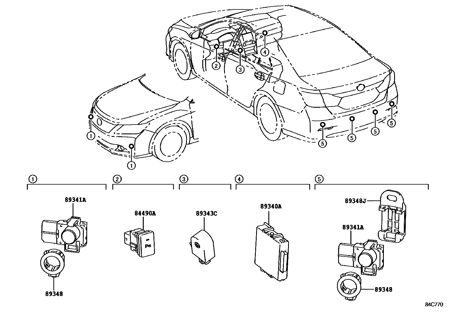 Toyota CAMRY 测距雷达和倒车雷达 EPC diagram — 84C770