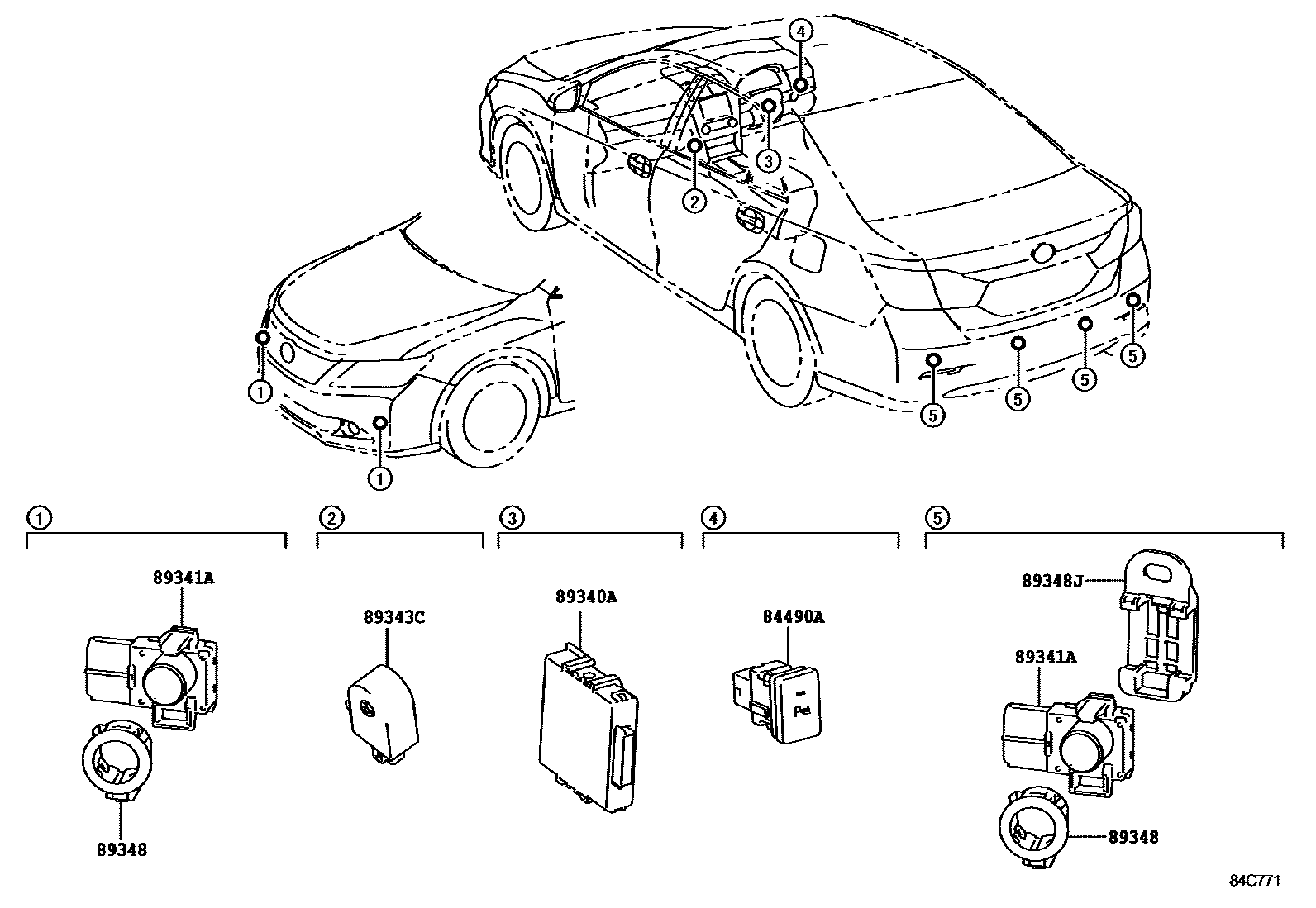 Toyota CAMRY 测距雷达和倒车雷达 EPC diagram — 84C771