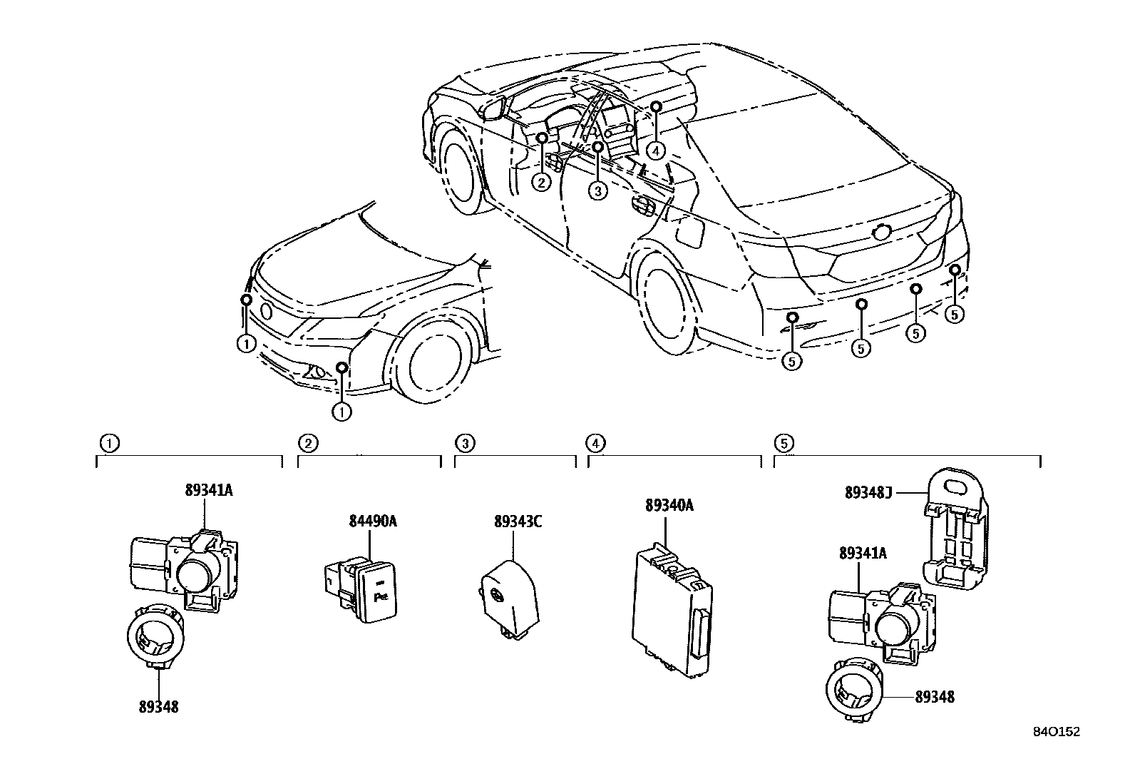 Toyota CAMRY 测距雷达和倒车雷达 EPC diagram — 84O152