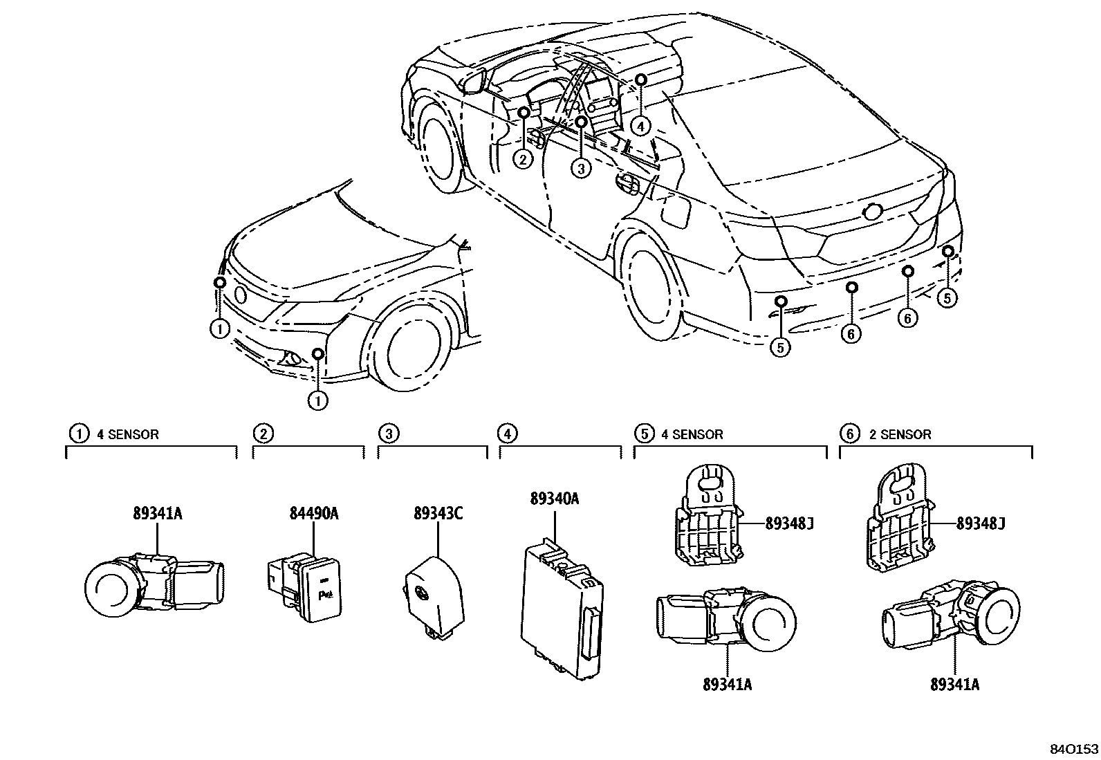 Toyota CAMRY 测距雷达和倒车雷达 EPC diagram — 84O153