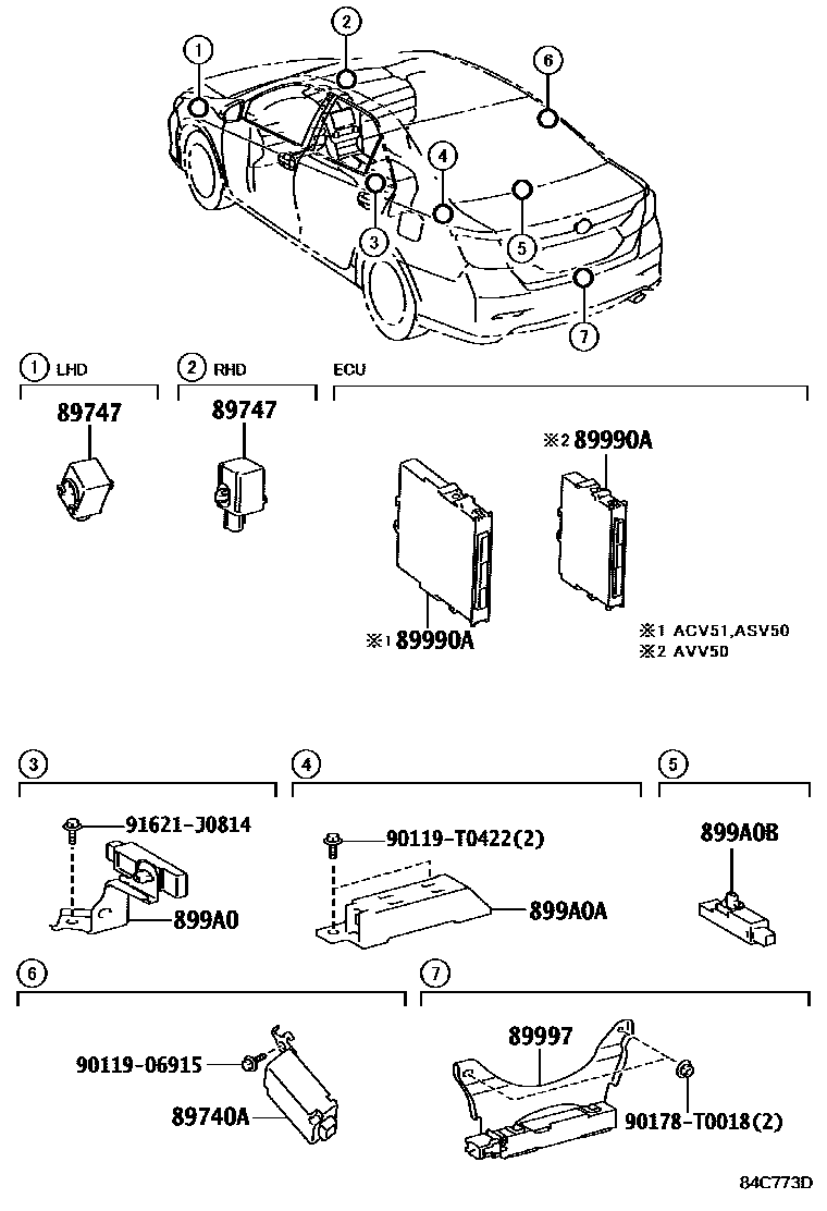 Toyota CAMRY 遥控门锁 EPC diagram — 84C773D