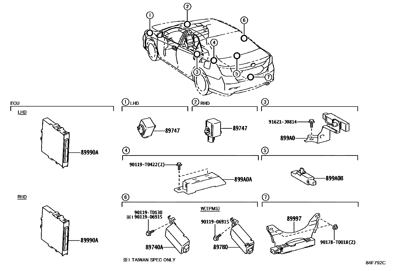 Toyota CAMRY 遥控门锁 EPC diagram — 84F792C