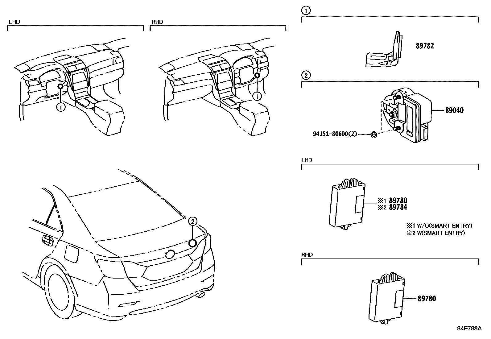 Toyota CAMRY 防盗装置 EPC diagram — 84F788A