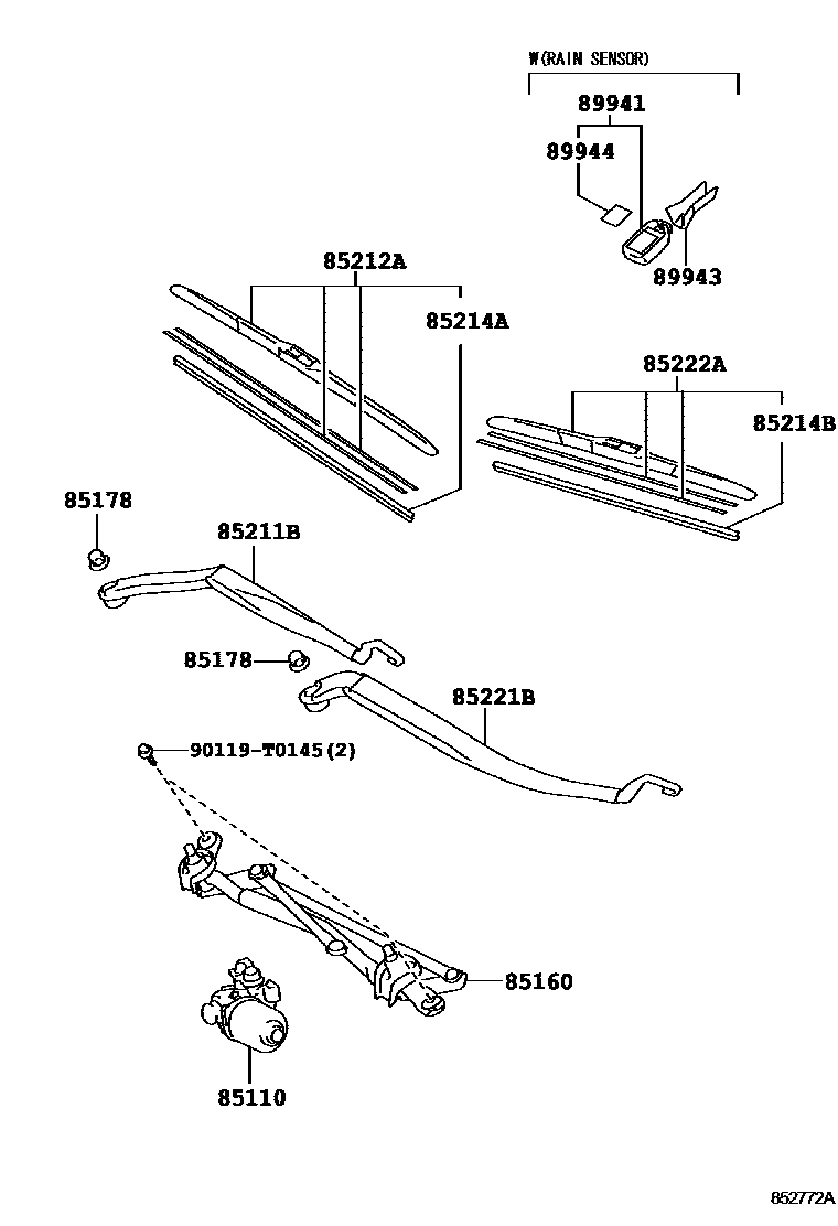 Toyota CAMRY 挡风玻璃刮水器 EPC diagram — 852772A