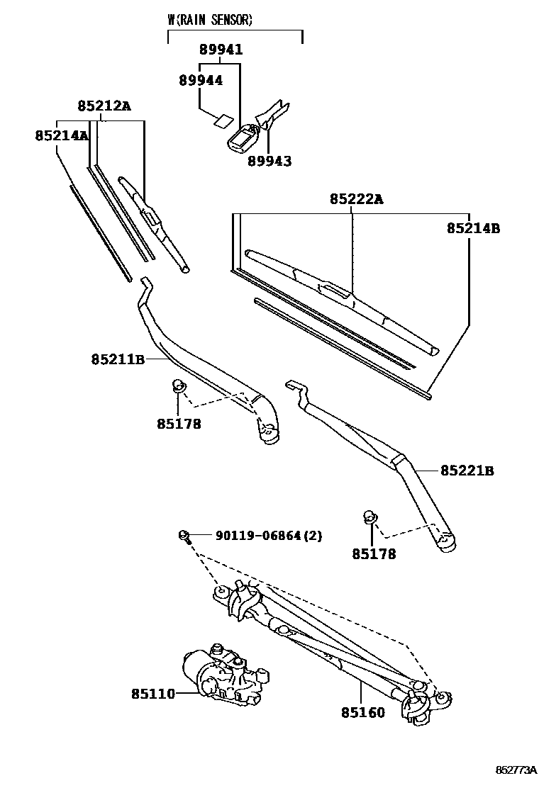 Toyota CAMRY 挡风玻璃刮水器 EPC diagram — 852773A