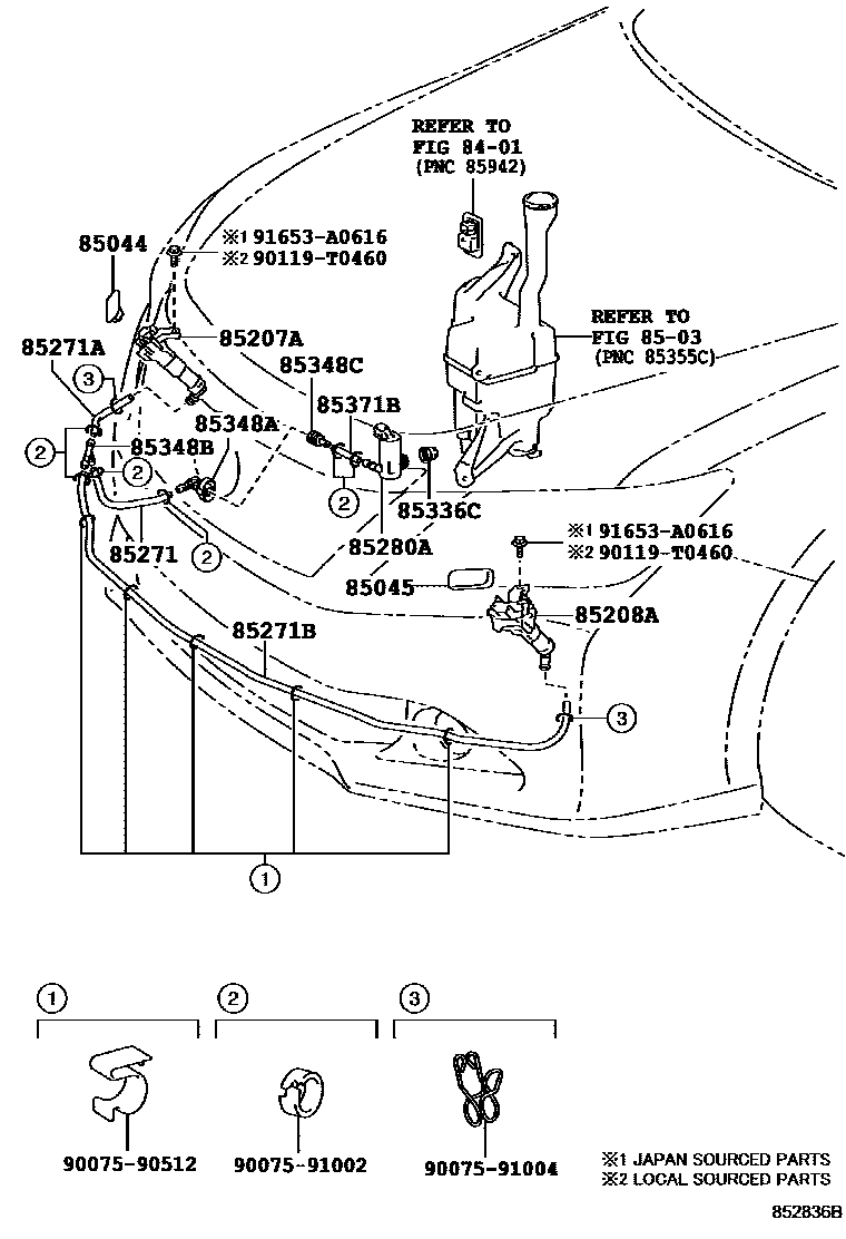 Toyota CAMRY 前大灯清洗器 EPC diagram — 852836B