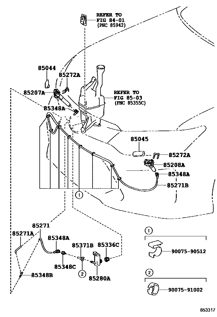 Toyota CAMRY 前大灯清洗器 EPC diagram — 853317