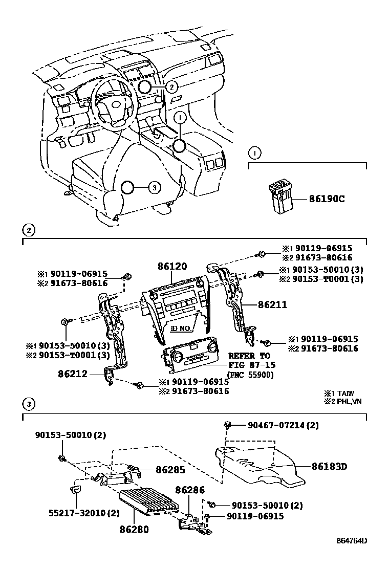 Toyota CAMRY 收音机、放大器和冷凝器 EPC diagram — 864764D
