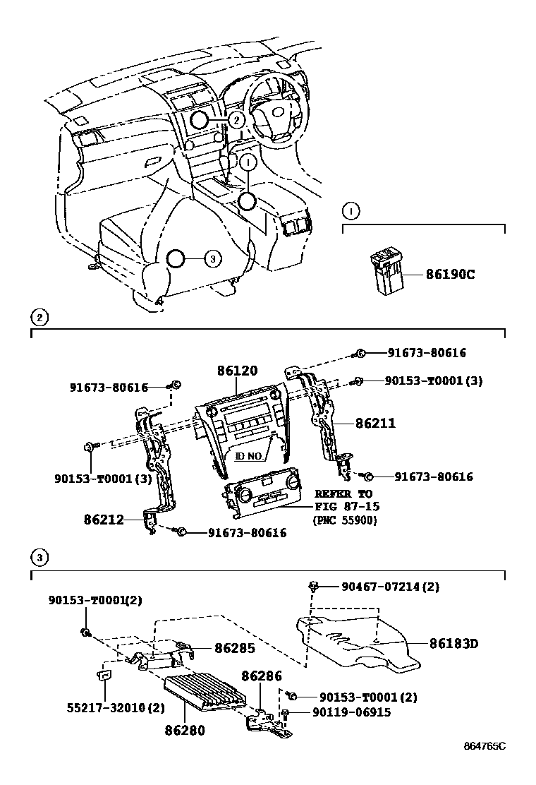Toyota CAMRY 收音机、放大器和冷凝器 EPC diagram — 864765C