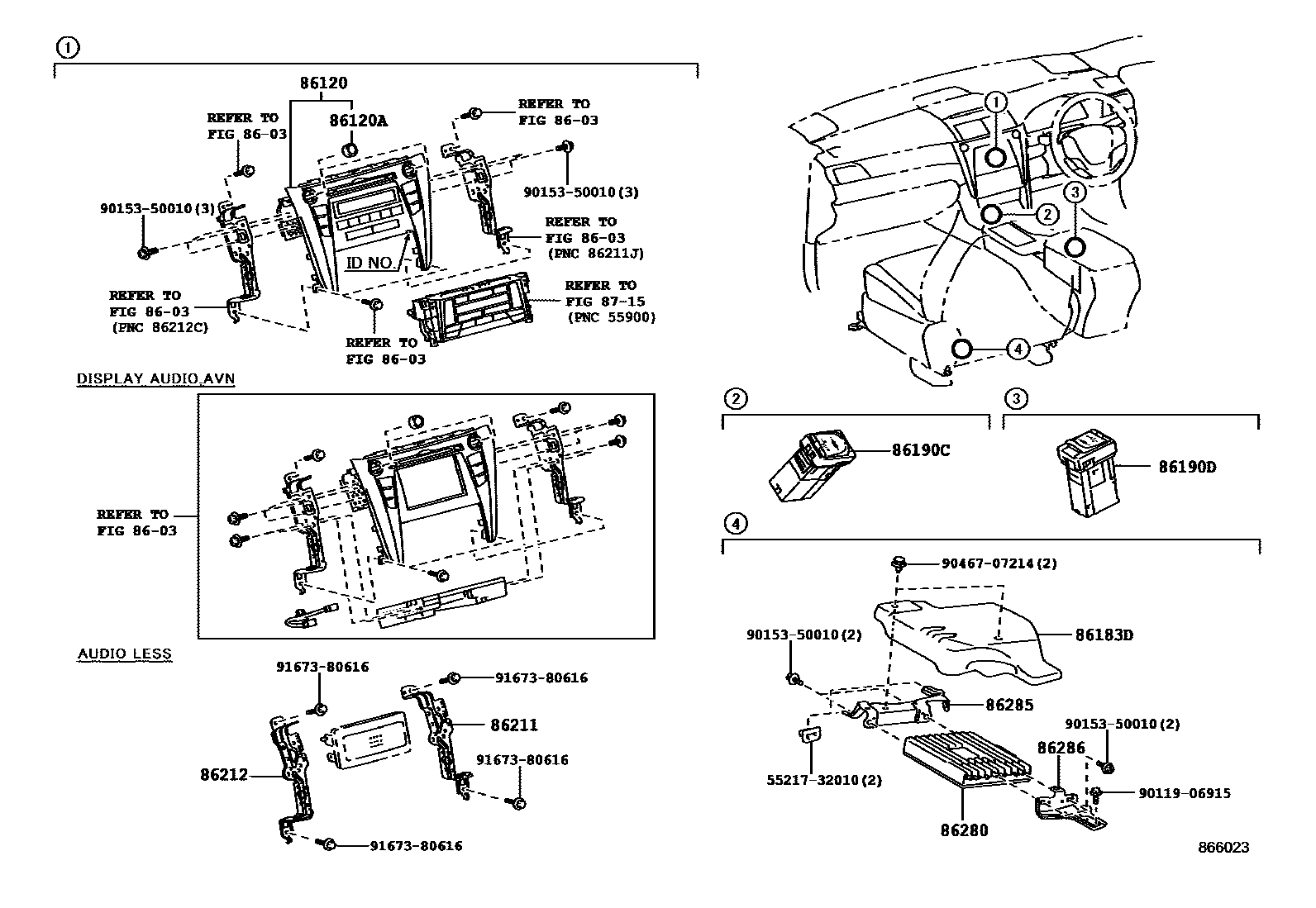 Toyota CAMRY 收音机、放大器和冷凝器 EPC diagram — 866023