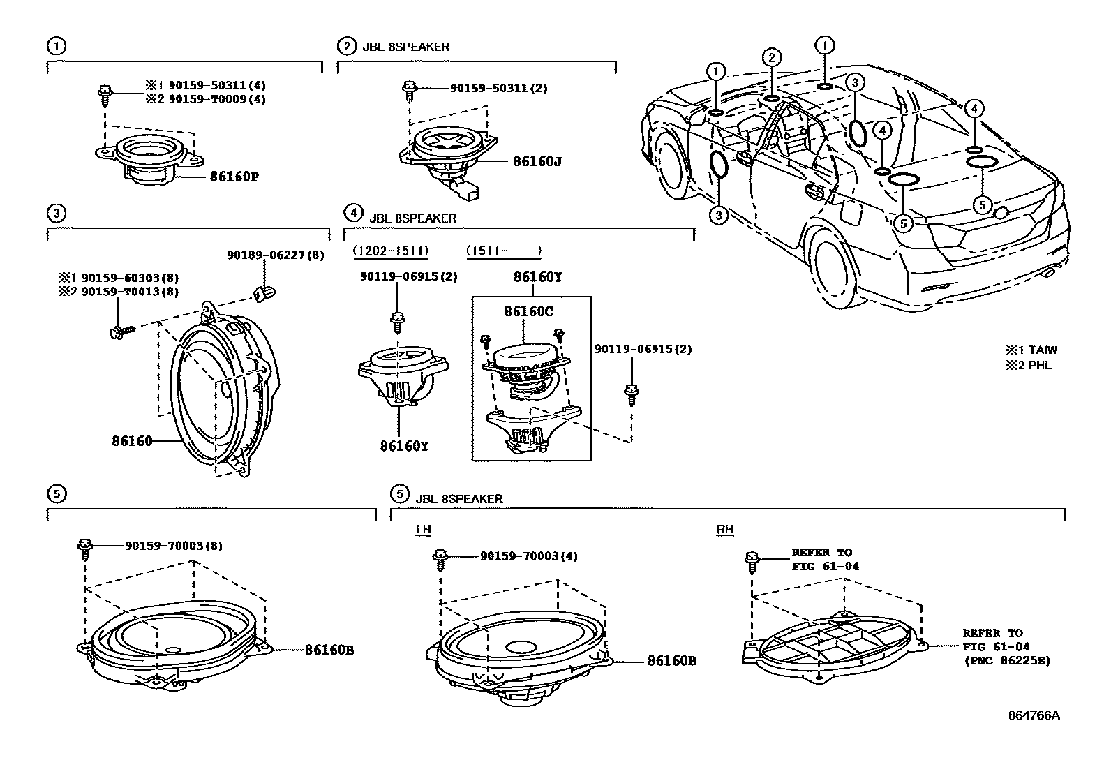 Toyota CAMRY 扬声器 EPC diagram — 864766A