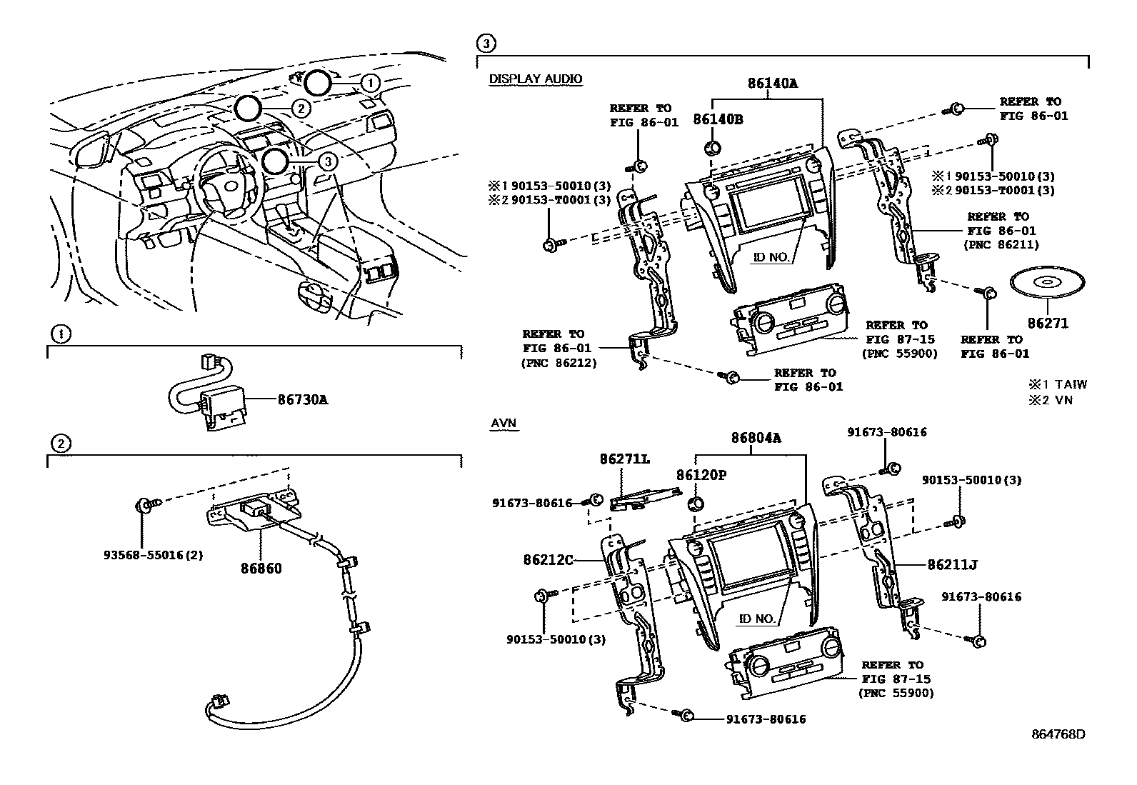 Toyota CAMRY 导航和前监视器显示屏 EPC diagram — 864768D