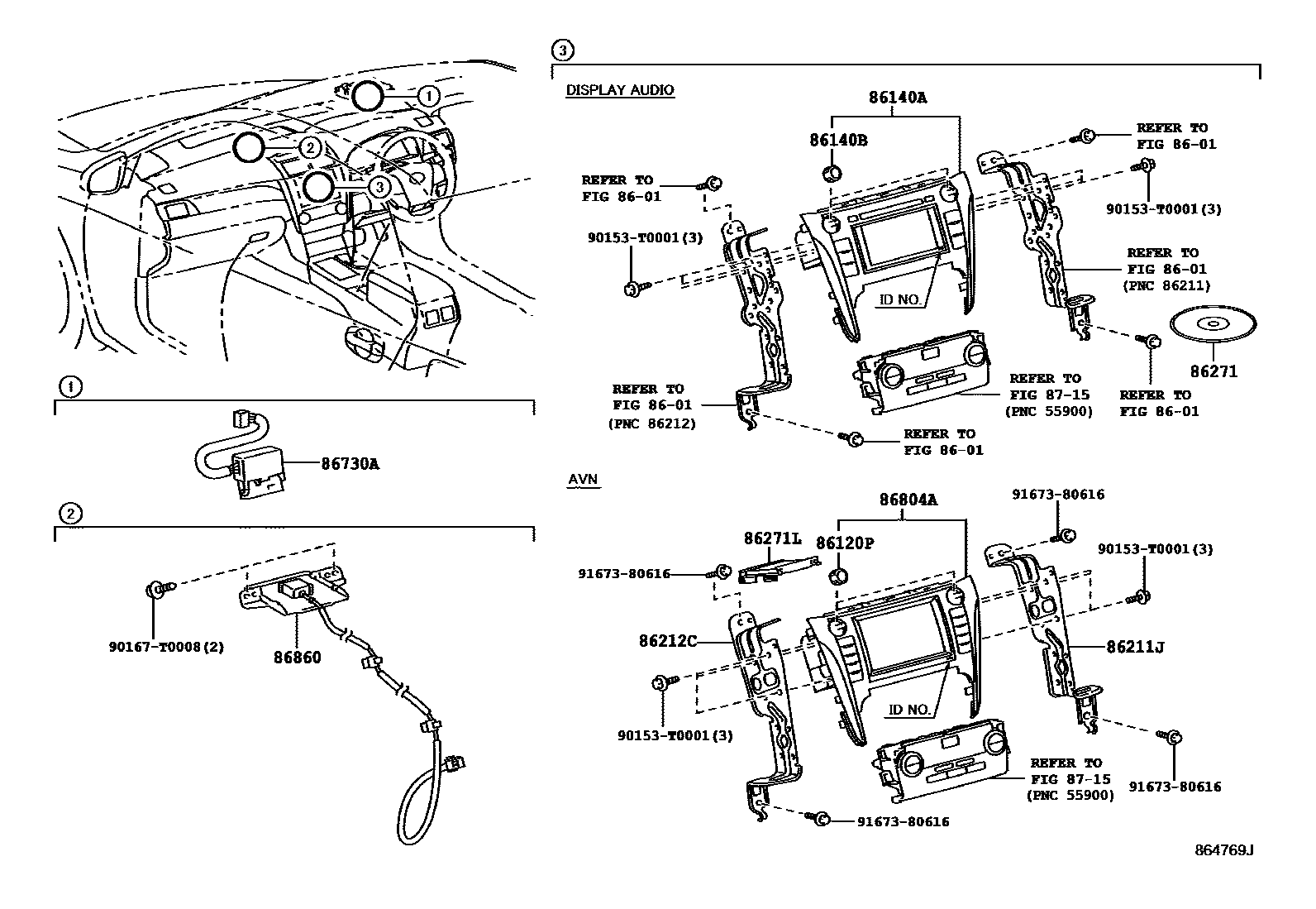 Toyota CAMRY 导航和前监视器显示屏 EPC diagram — 864769J