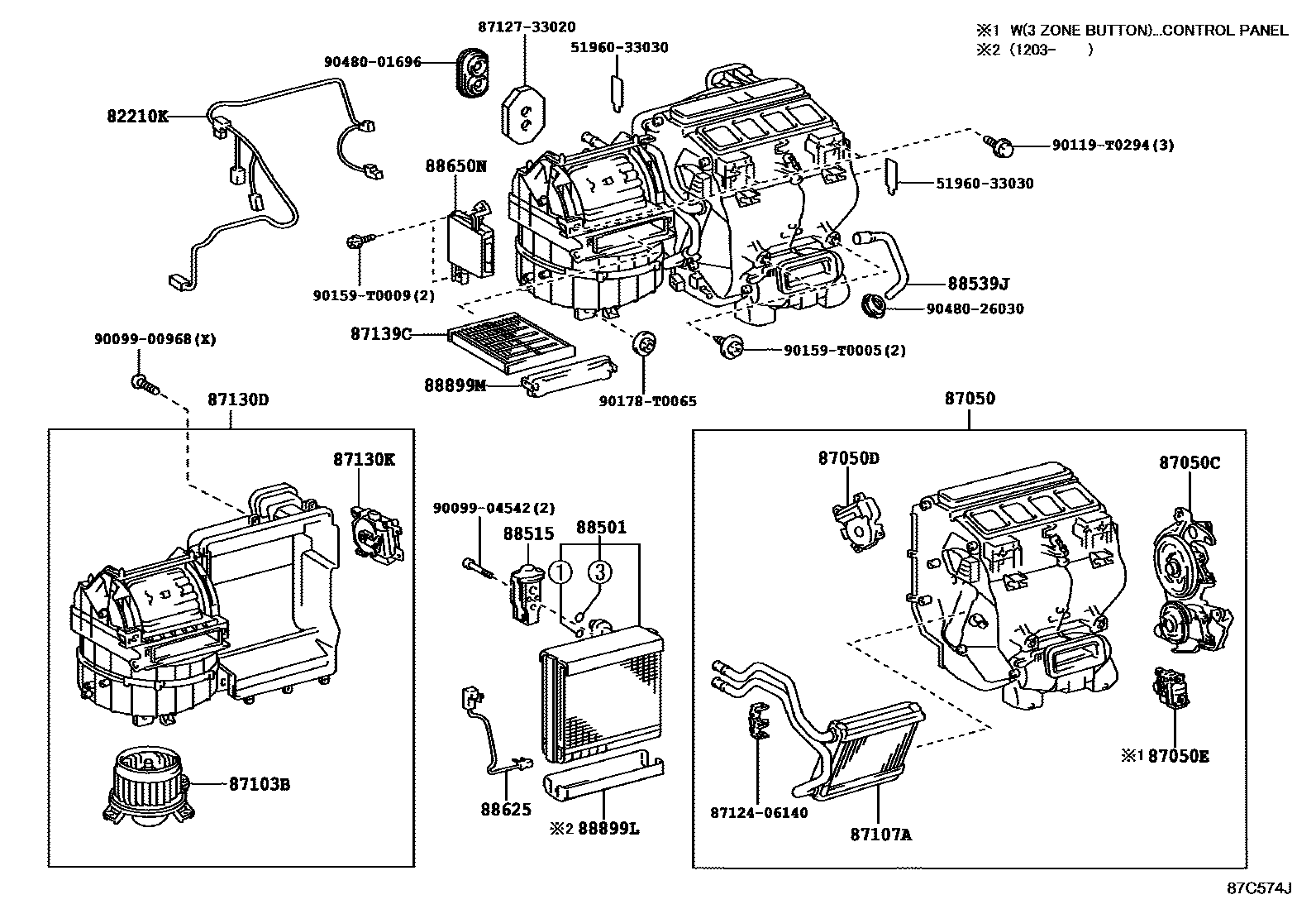 Toyota CAMRY 暖风和空调系统 - 冷却器组件 EPC diagram — 87C574J