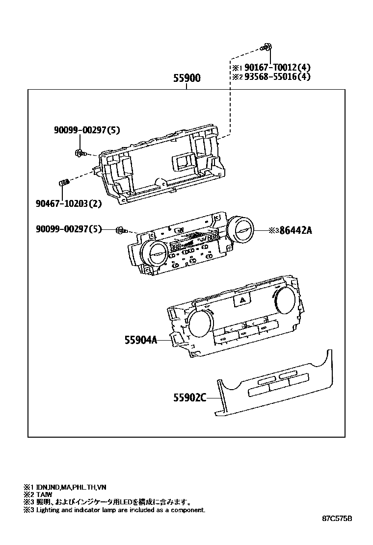 Toyota CAMRY 暖风和空调系统 - 控制器和风管 EPC diagram — 87C575B