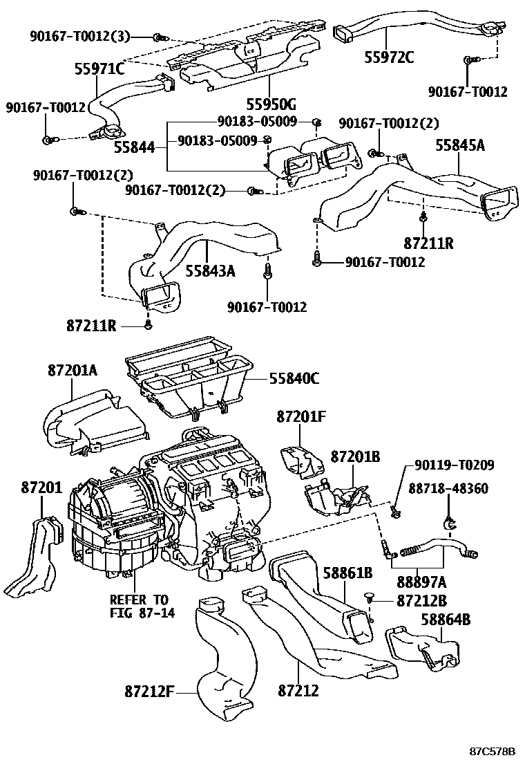 Toyota CAMRY 暖风和空调系统 - 控制器和风管 EPC diagram — 87C578B