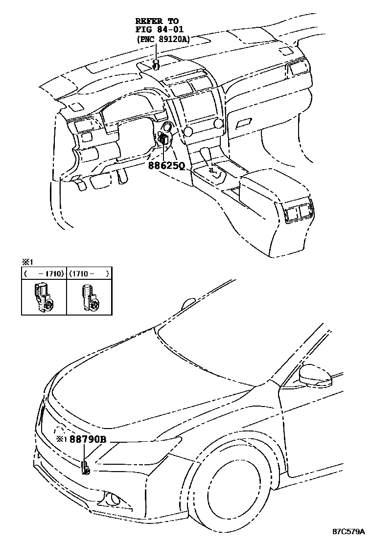Toyota CAMRY 暖风和空调系统 - 控制器和风管 EPC diagram — 87C579A
