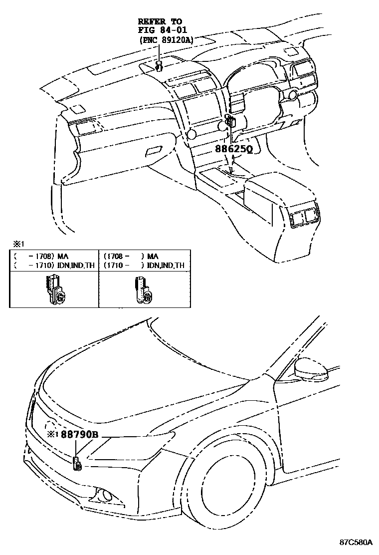 Toyota CAMRY 暖风和空调系统 - 控制器和风管 EPC diagram — 87C580A