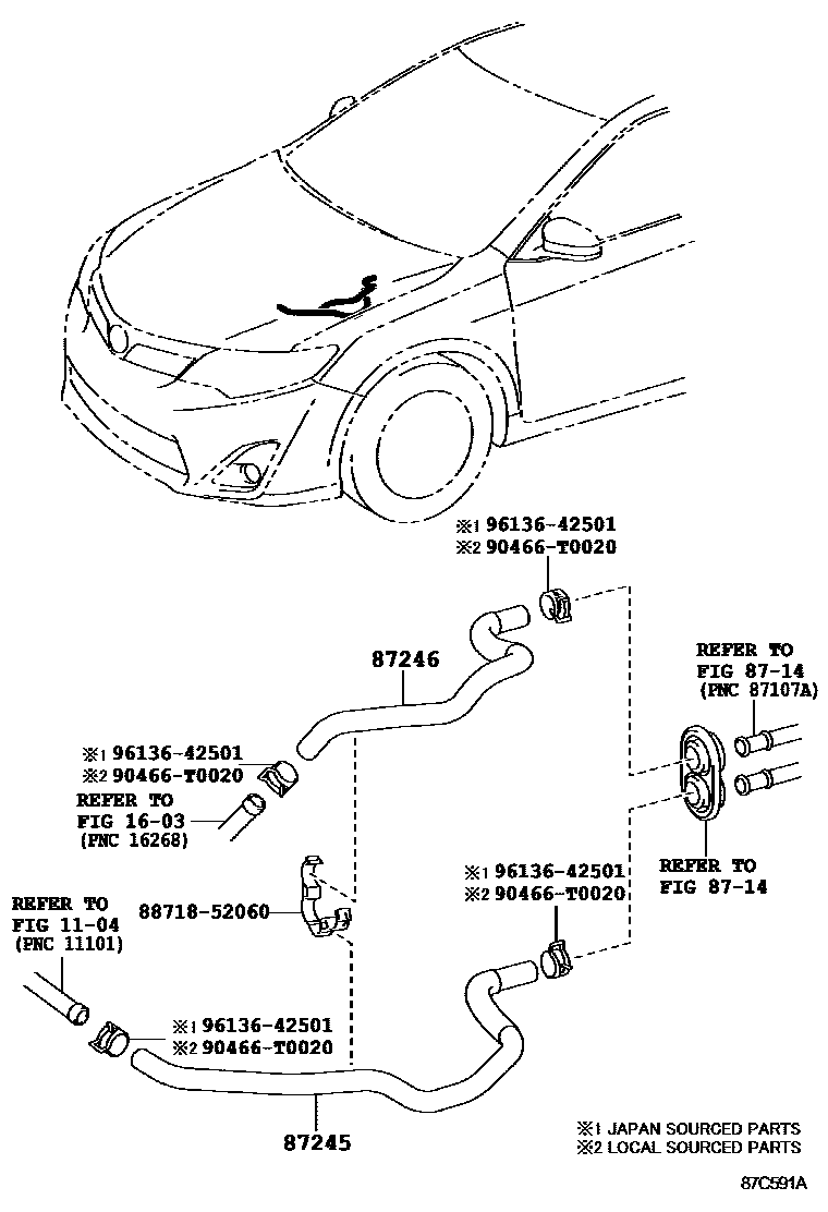 Toyota CAMRY 暖风和空调系统 - 水管 EPC diagram — 87C591A