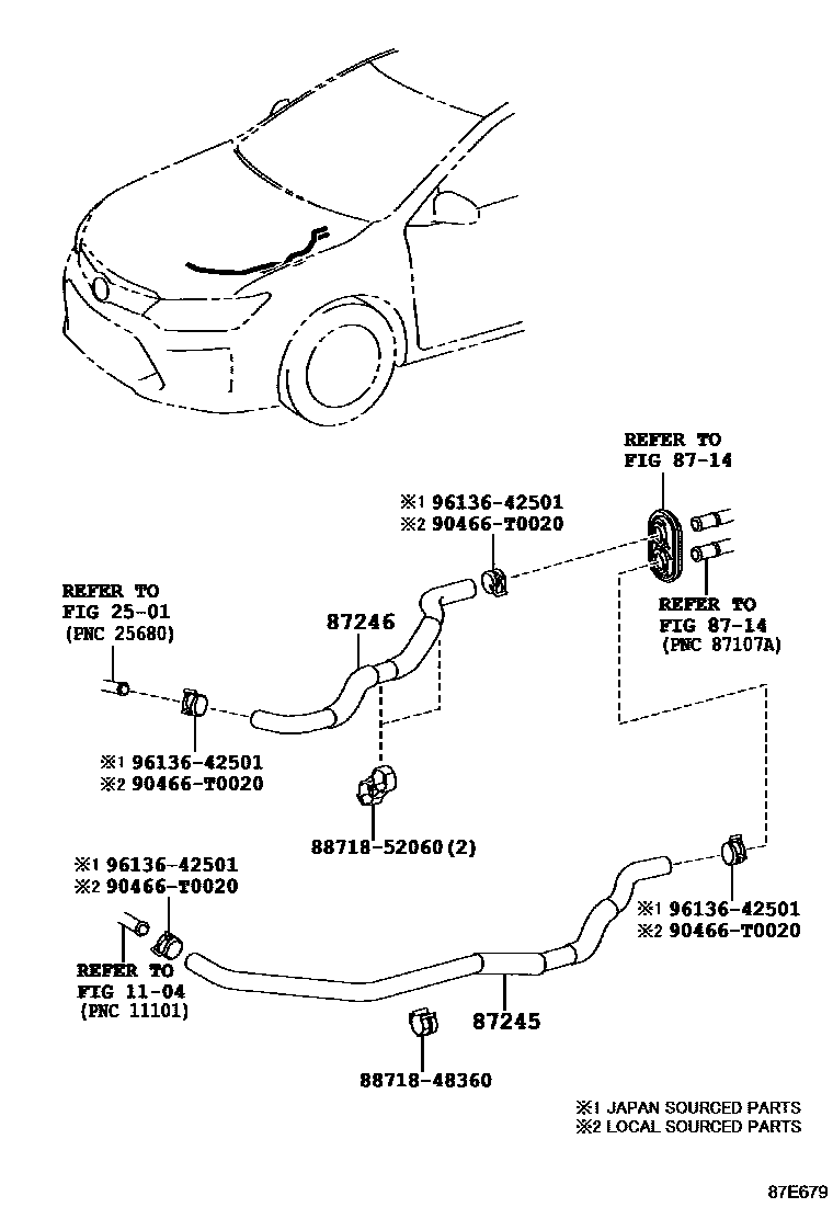 Toyota CAMRY 暖风和空调系统 - 水管 EPC diagram — 87E679