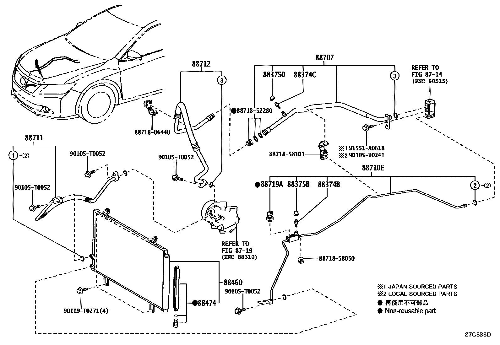 Toyota CAMRY Heating & Air Conditioning - Cooler Piping EPC diagram — 87C583D