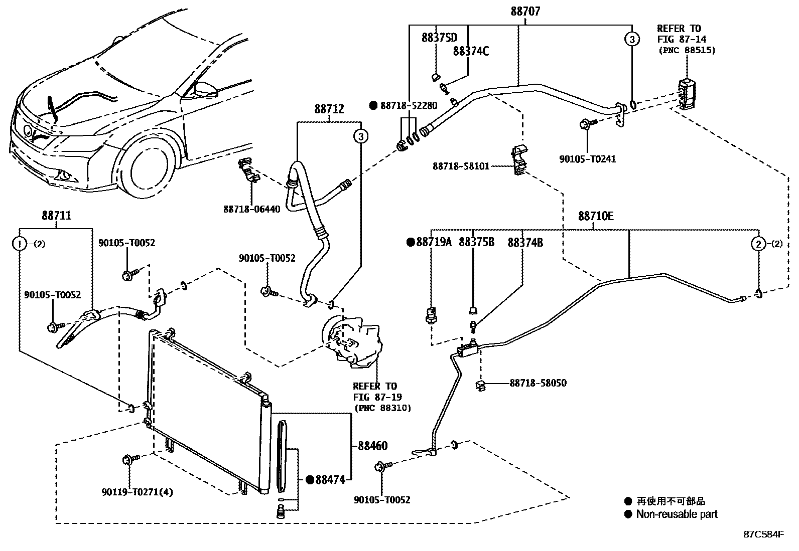 Toyota CAMRY Heating & Air Conditioning - Cooler Piping EPC diagram — 87C584F