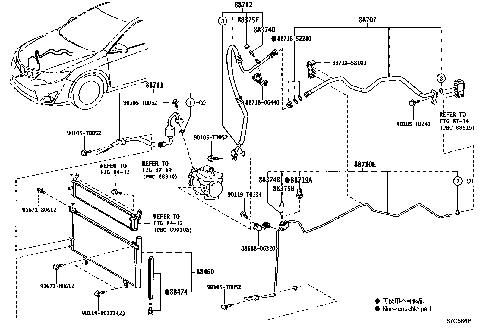 Toyota CAMRY Heating & Air Conditioning - Cooler Piping EPC diagram — 87C586E