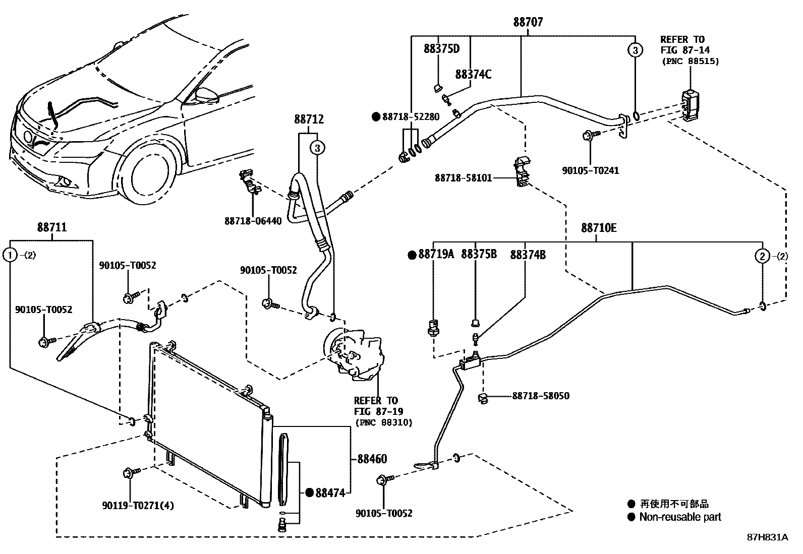 Toyota CAMRY Heating & Air Conditioning - Cooler Piping EPC diagram — 87H831A